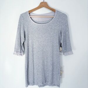 Annette Goertz || Ribbed Elbow-Length Tee Knit Top T-Shirt Gray Small